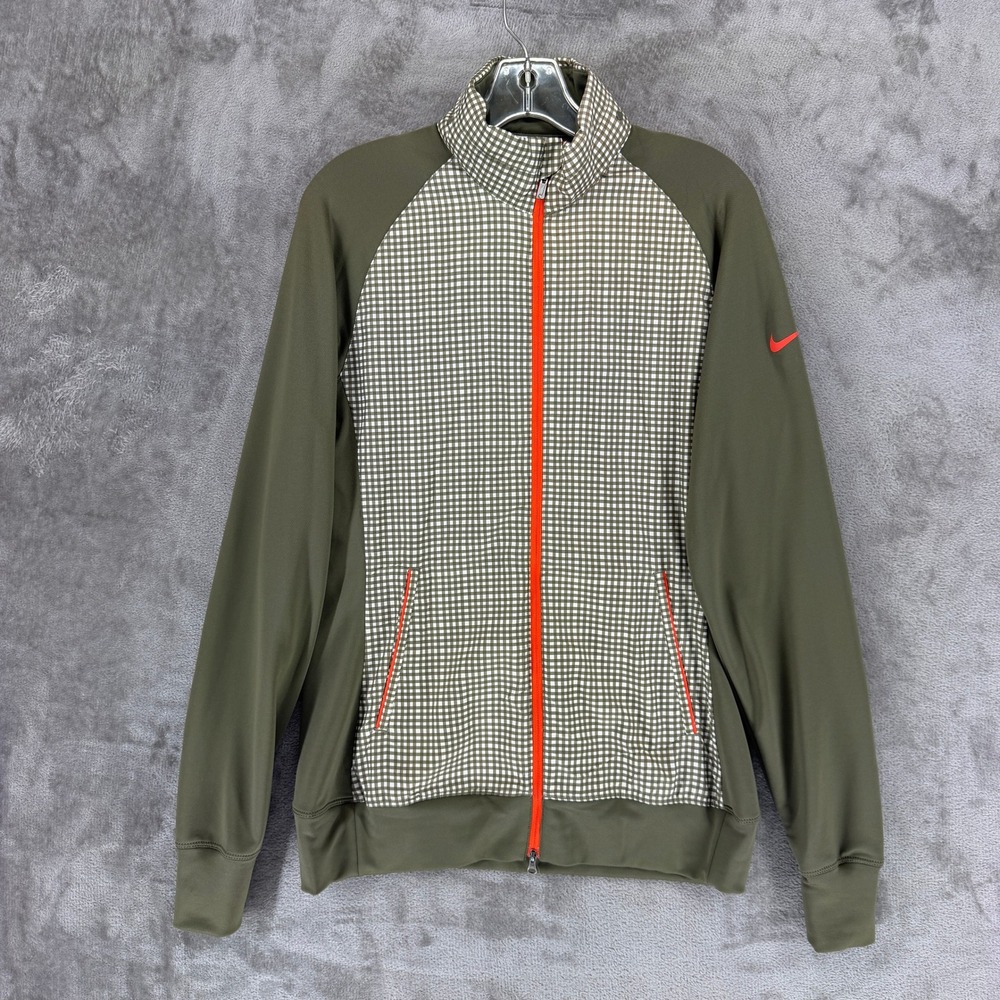 Nike Jacket Mens M 527979-320 Olive Green Gingham Golf Track EUC